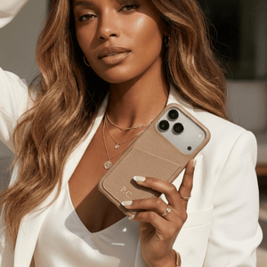 Beige Card Holder Leather iPhone Case - Poly Bands