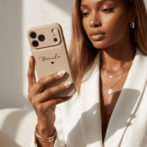Beige Personalized Leather iPhone Case - Poly Bands