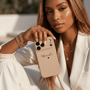 Beige Personalized Leather iPhone Case - Poly Bands