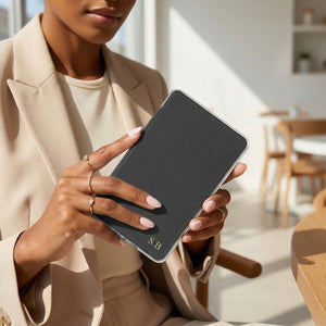 Black Leather Kindle Case with Hand Strap - Poly Bands