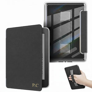 Black Leather Kindle Case with Hand Strap - Poly Bands