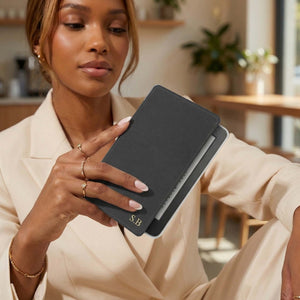 Black Leather Kindle Case with Hand Strap - Poly Bands