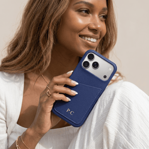 Blue Card Holder Leather iPhone Case - Poly Bands