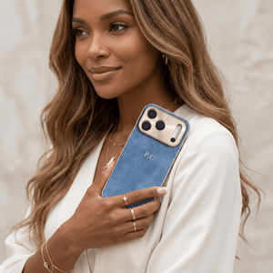 Blue Lambskin Leather Custom iPhone Case - Poly Bands