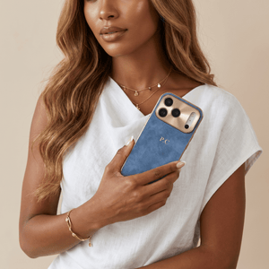 Blue Lambskin Leather Custom iPhone Case - Poly Bands
