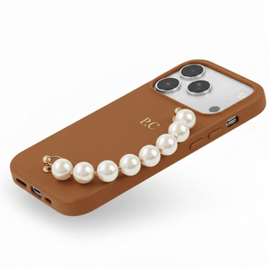 Brown Leather Magnetic iPhone Case with Pearl Strap - Poly Bands