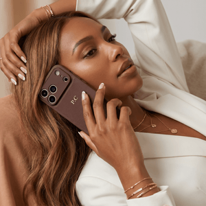 Brown Personalized Leather iPhone Case - Poly Bands