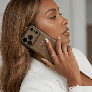 Brown Personalized Monogram Leather iPhone Case - Poly Bands