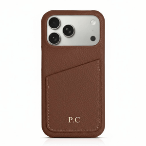 Dark Brown Card Holder Leather iPhone Case - Poly Bands