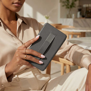 Gray Textured Leather Kindle Case with Hand Strap - Poly Bands