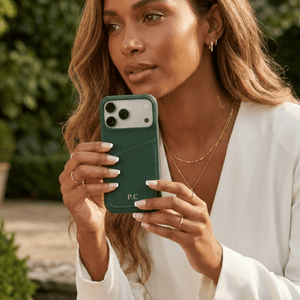 Green Card Holder Leather iPhone Case - Poly Bands