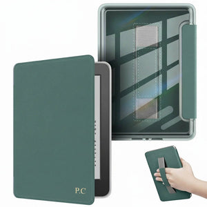 Green Leather Kindle Case with Hand Strap - Poly Bands