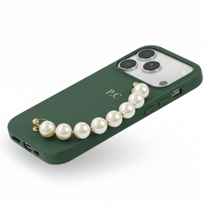 Green Leather Magnetic iPhone Case with Pearl Strap - Poly Bands