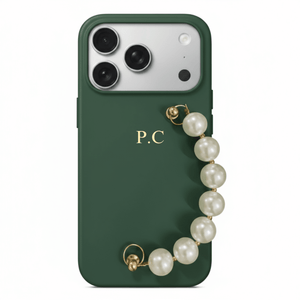 Green Leather Magnetic iPhone Case with Pearl Strap - Poly Bands