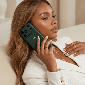 Green Personalized Monogram Leather iPhone Case - Poly Bands