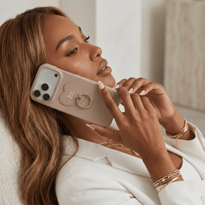 Khaki Heart Ring Leather iPhone Case - Poly Bands