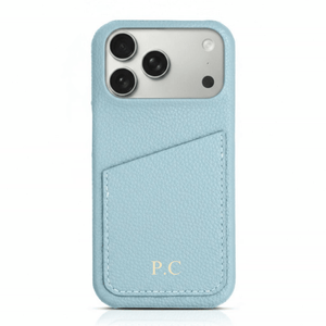 Light Blue Card Holder Leather iPhone Case - Poly Bands