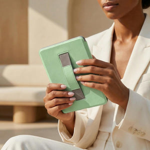 Light Green Leather Kindle Case with Hand Strap - Poly Bands
