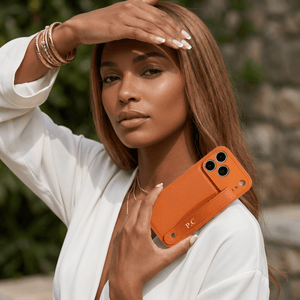 Orange Leather iPhone Case with Strap - Poly Bands