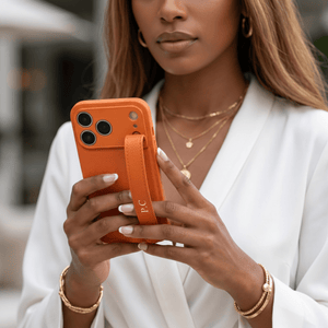 Orange Leather iPhone Case with Strap - Poly Bands
