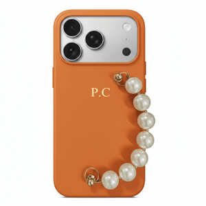 Orange Leather Magnetic iPhone Case with Pearl Strap - Poly Bands