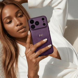 Purple Personalized Monogram Leather iPhone Case - Poly Bands