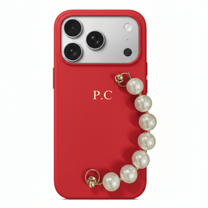 Red Leather Magnetic iPhone Case with Pearl Strap - Poly Bands
