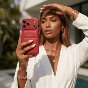 Red Personalized iPhone Leather Case - Poly Bands