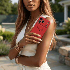 Red Personalized Leather iPhone Case - Poly Bands