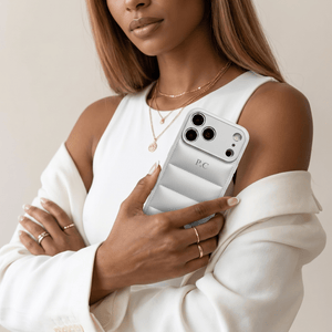 Silver Puffer Leather iPhone Case - Poly Bands