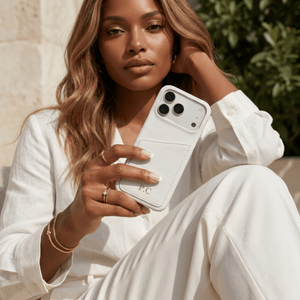 White Card Holder Leather iPhone Case - Poly Bands