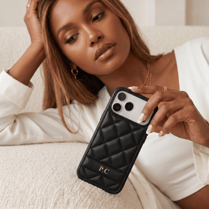 White Stitched Leather iPhone Case - Poly Bands