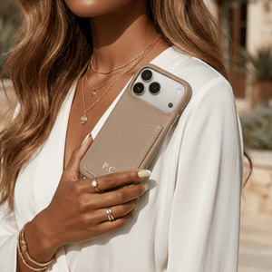 Beige Card Holder Leather iPhone Case - Poly Bands