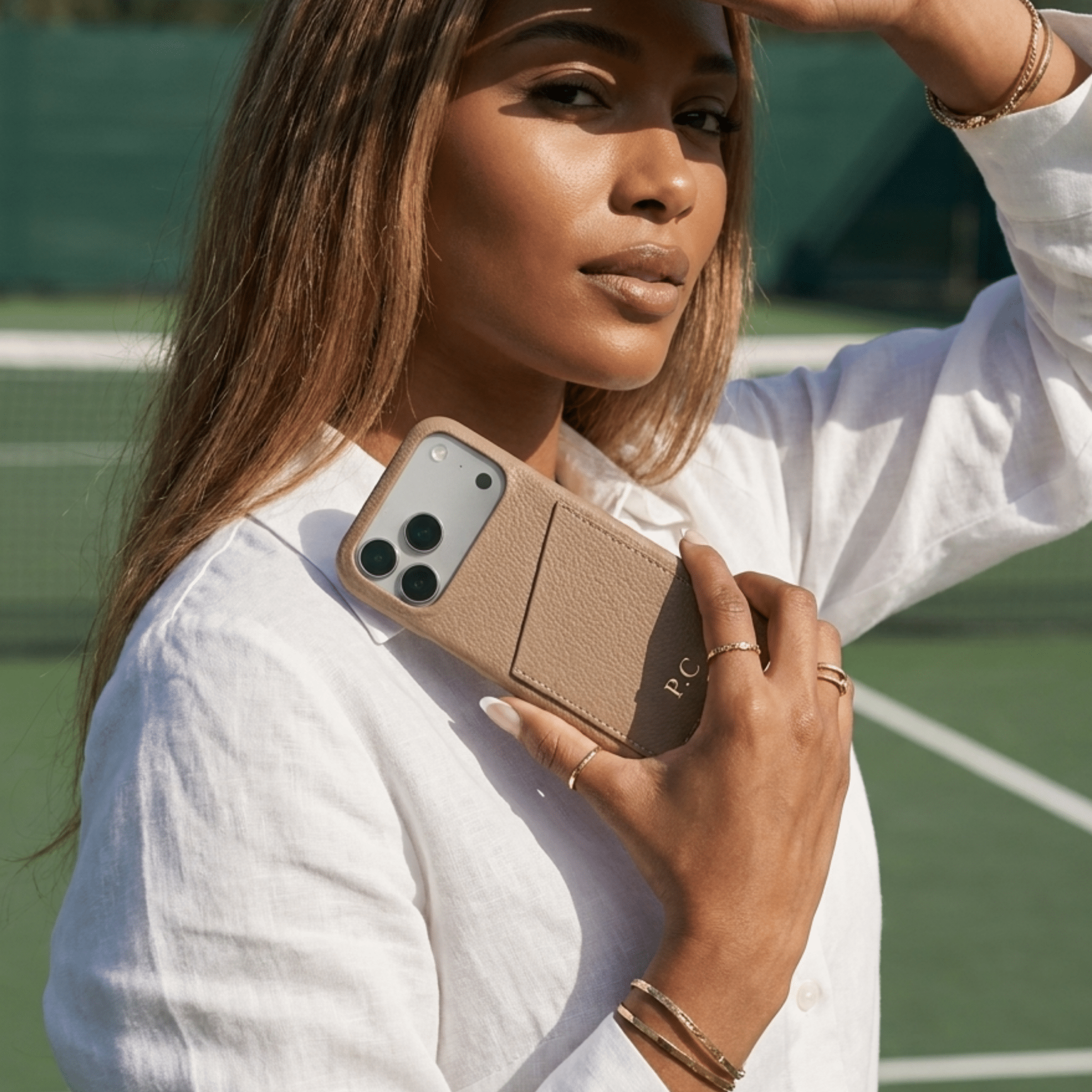 Beige Card Holder Leather iPhone Case - Poly Bands