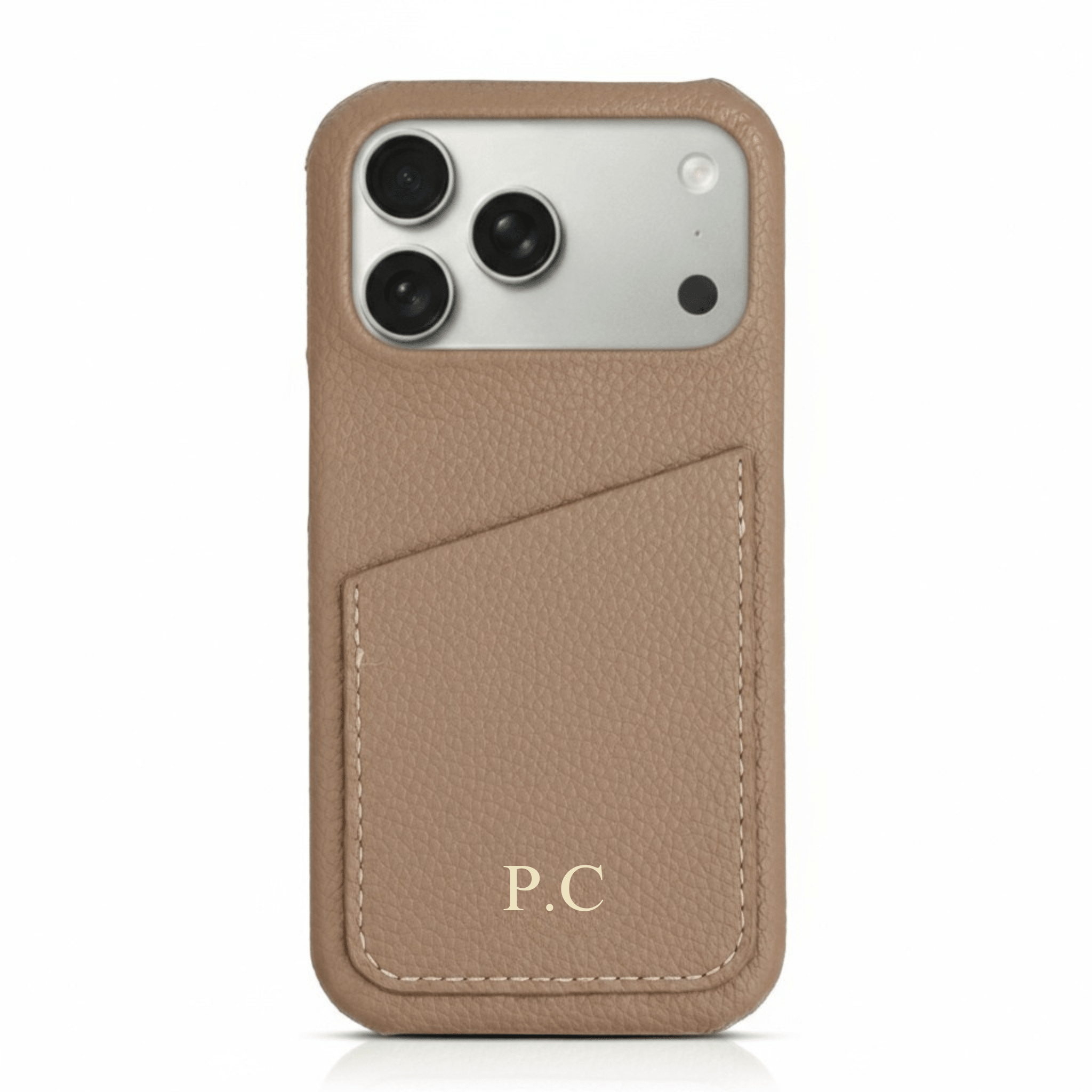 Beige Card Holder Leather iPhone Case - Poly Bands