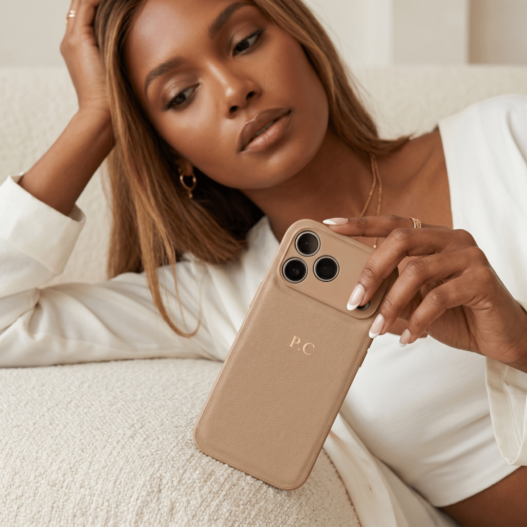 Beige Leather iPhone Case - Poly Bands