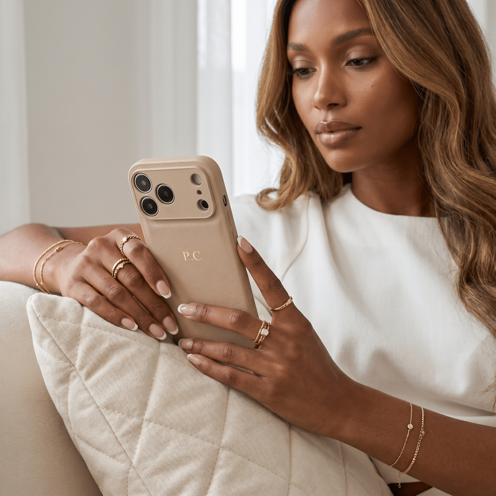 Beige Leather iPhone Case - Poly Bands