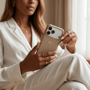 Beige Pebble Leather iPhone Case - Poly Bands