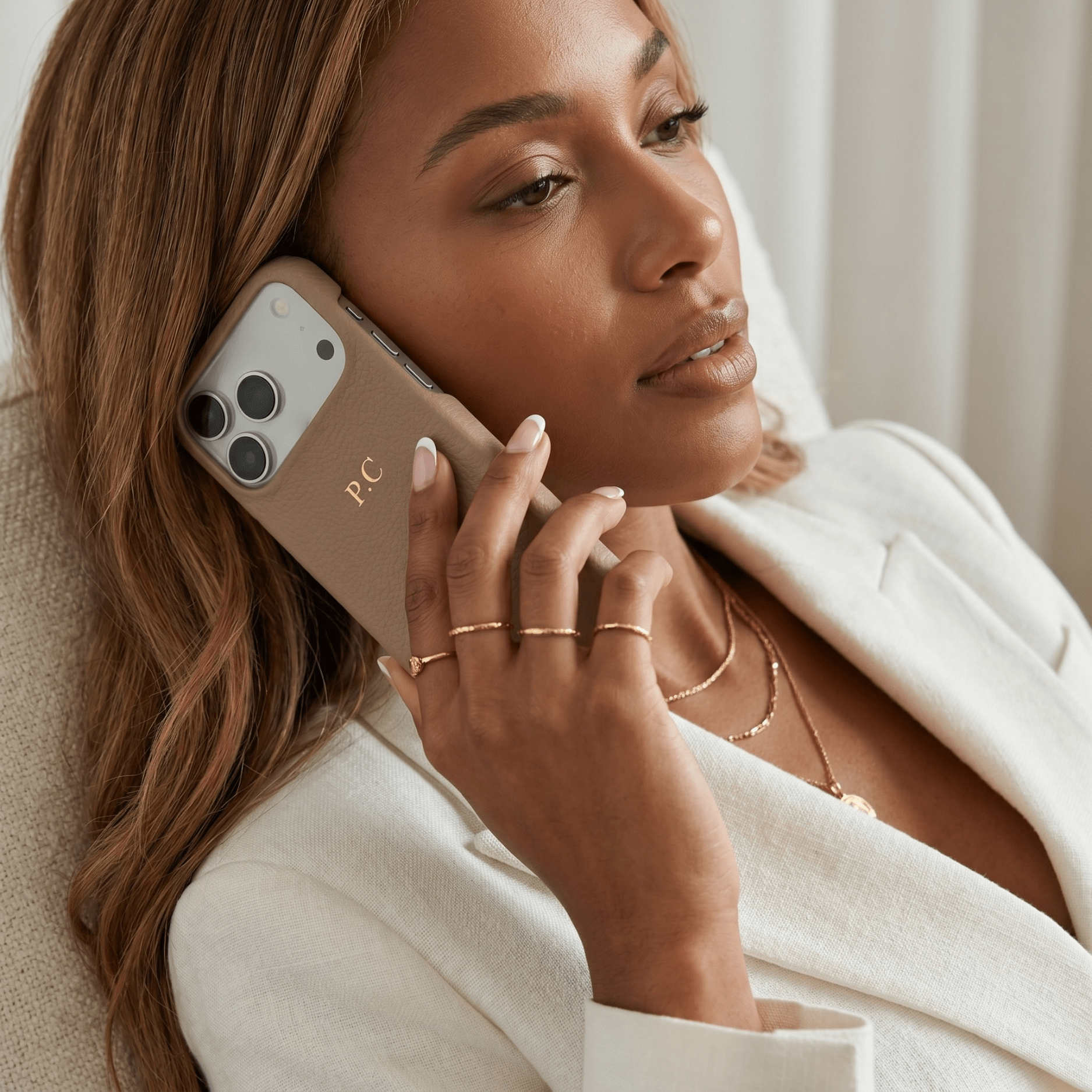 Beige Pebble Leather iPhone Case - Poly Bands