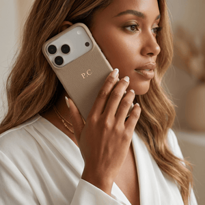 Beige Pebble Leather iPhone Case - Poly Bands