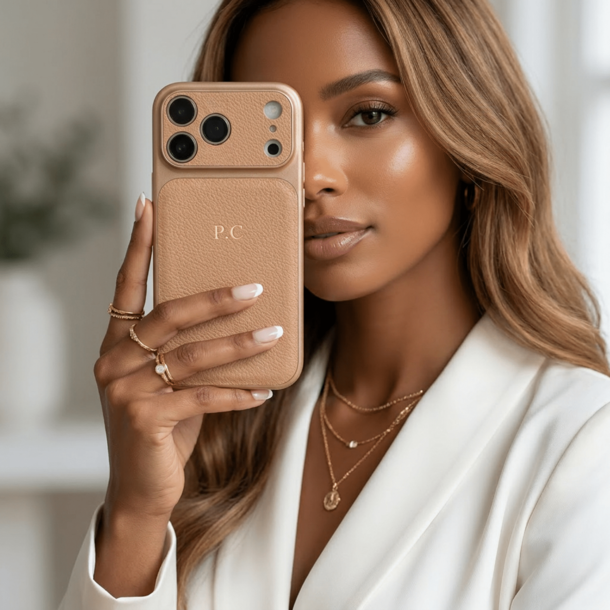 Beige Personalized iPhone Case With Leather - Poly Bands