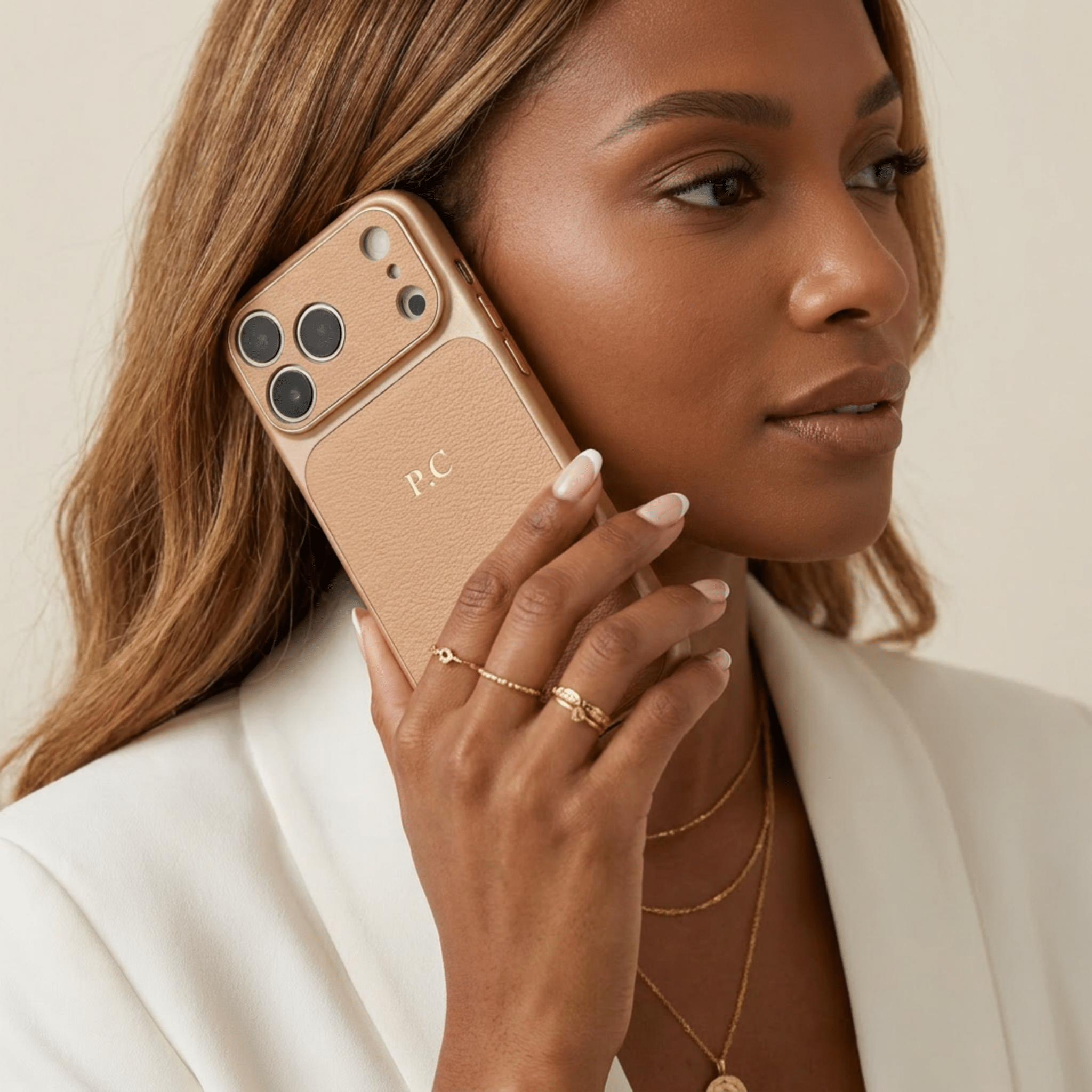 Beige Personalized iPhone Case With Leather - Poly Bands