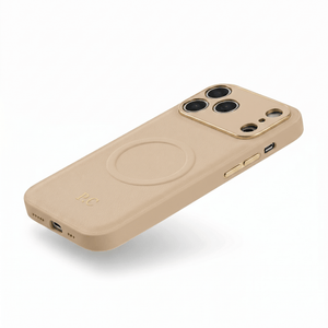 Beige Personalized Magnetic Leather iPhone Case - Poly Bands