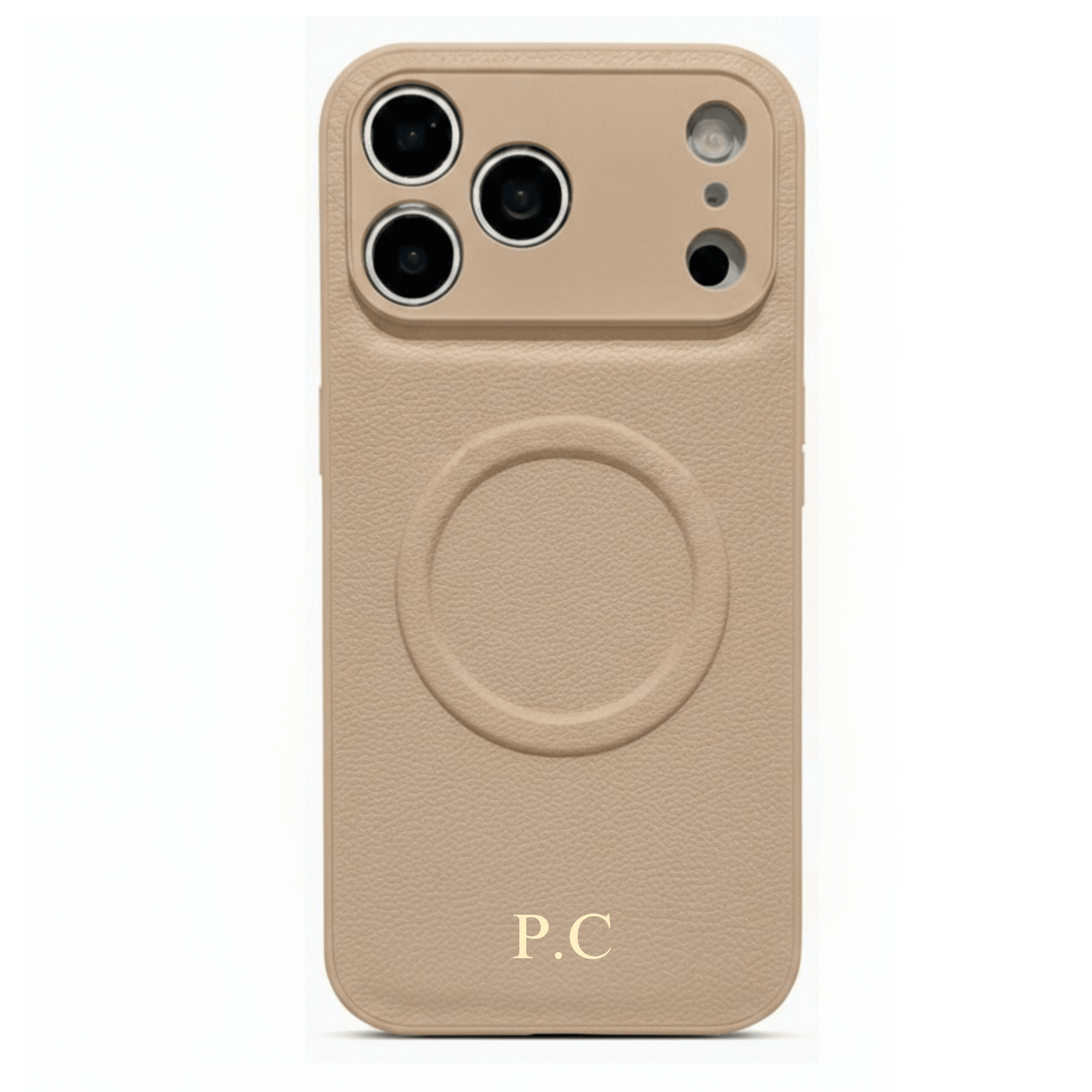 Beige Personalized Magnetic Leather iPhone Case - Poly Bands