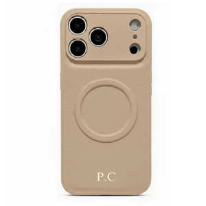 Beige Personalized Magnetic Leather iPhone Case - Poly Bands