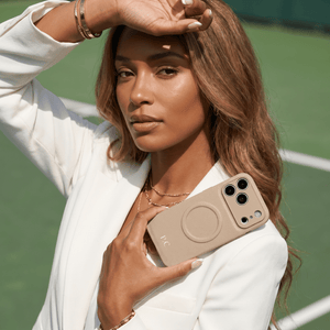 Beige Personalized Magnetic Leather iPhone Case - Poly Bands