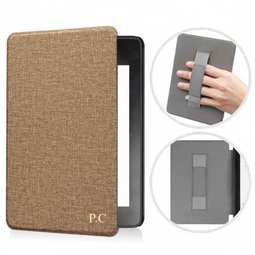 Beige Textured Leather Kindle Case with Hand Strap - Poly Bands