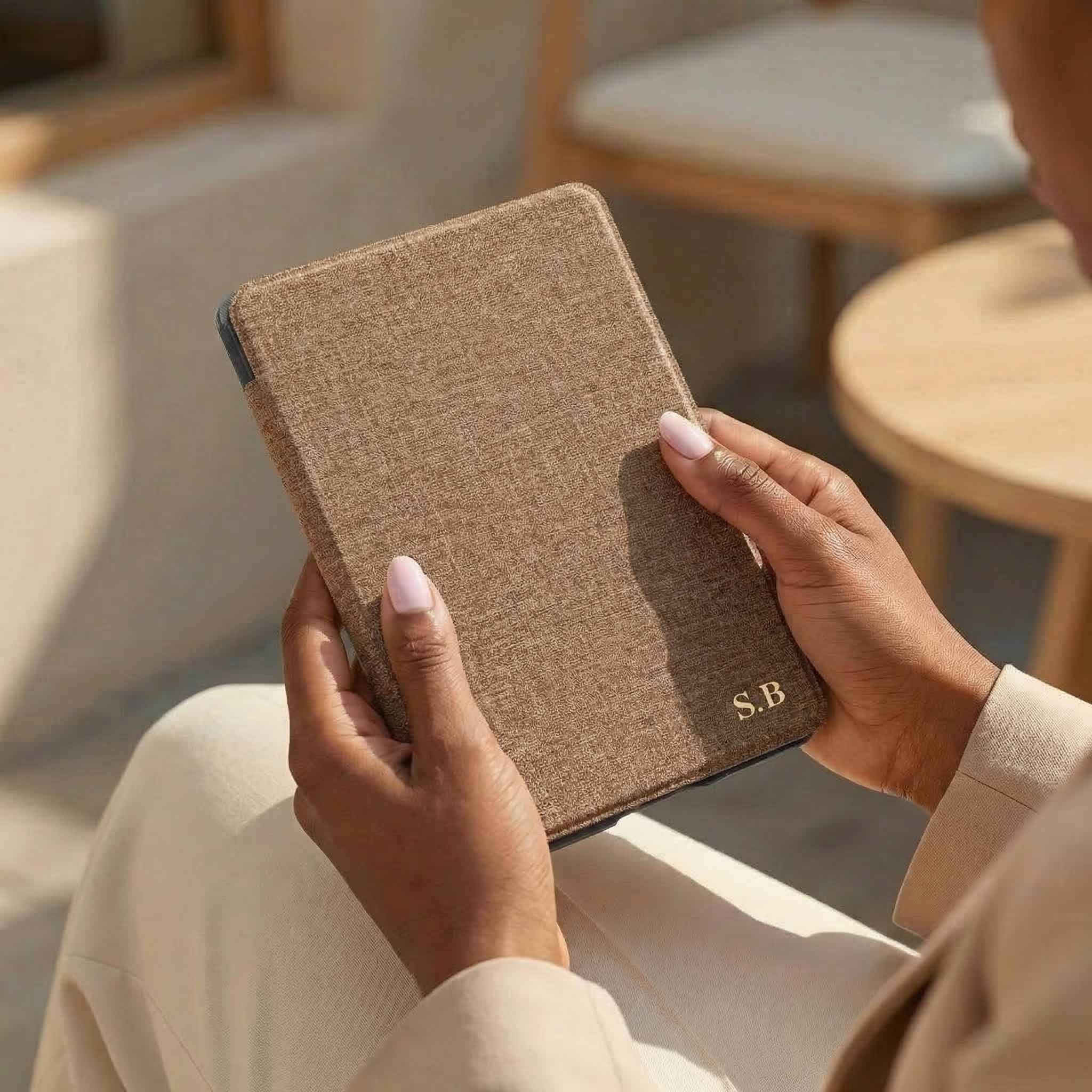 Beige Textured Leather Kindle Case with Hand Strap - Poly Bands