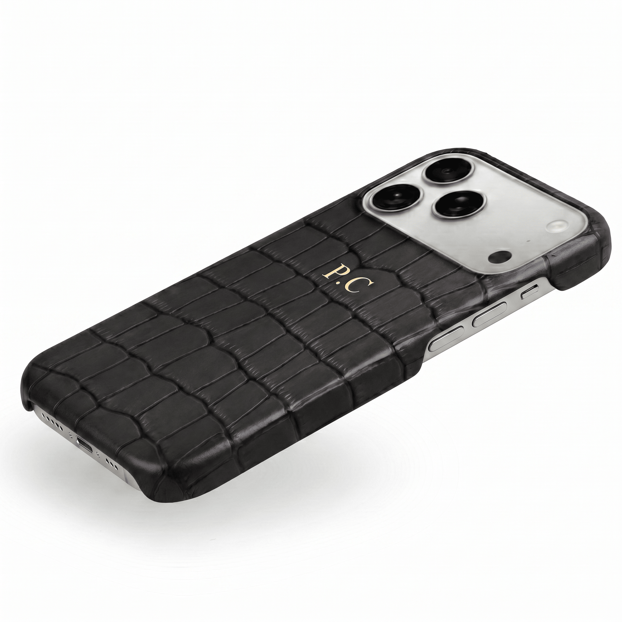 Black Crocodile Texture Personalized Leather iPhone Case - Poly Bands