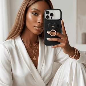 Black Heart Ring Leather iPhone Case - Poly Bands